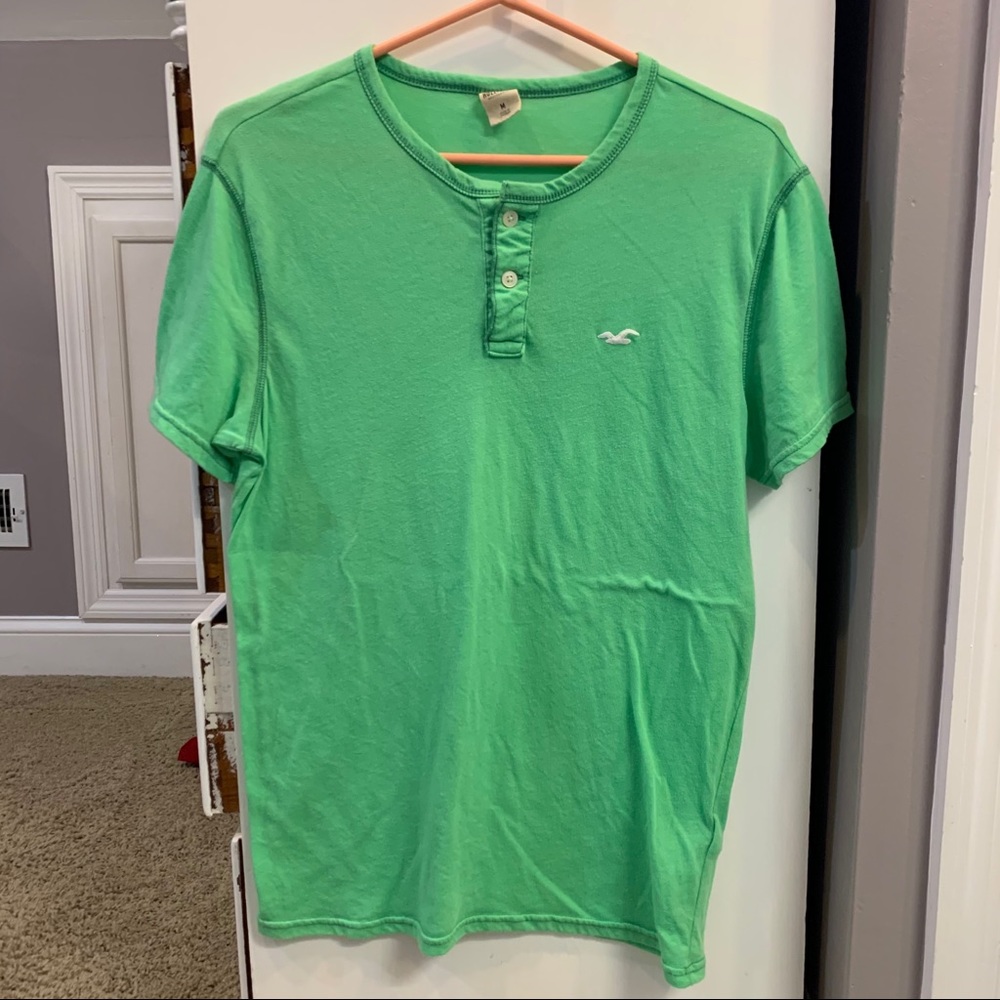 Bright green 3/4 button up T-shirt